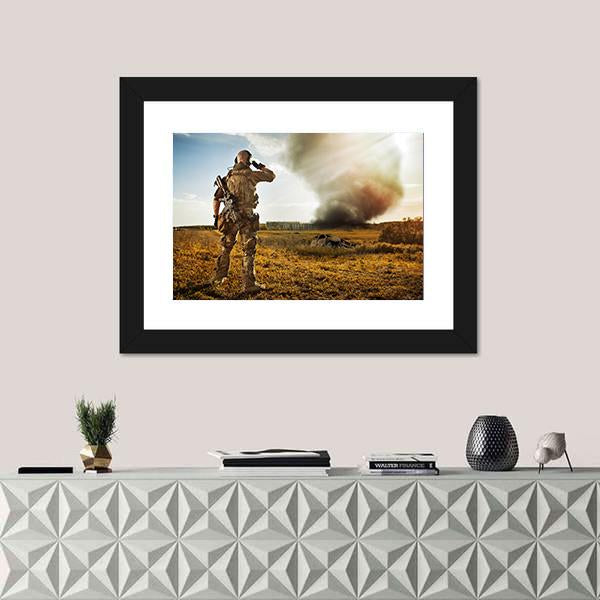 Soldier Watching Enemy Canvas Wall Art-1 Piece-Framed Print-30" x 20"-Tiaracle