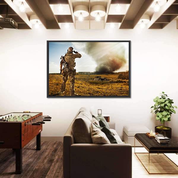 Soldier Watching Enemy Canvas Wall Art-5 Horizontal-Gallery Wrap-22" x 12"-Tiaracle