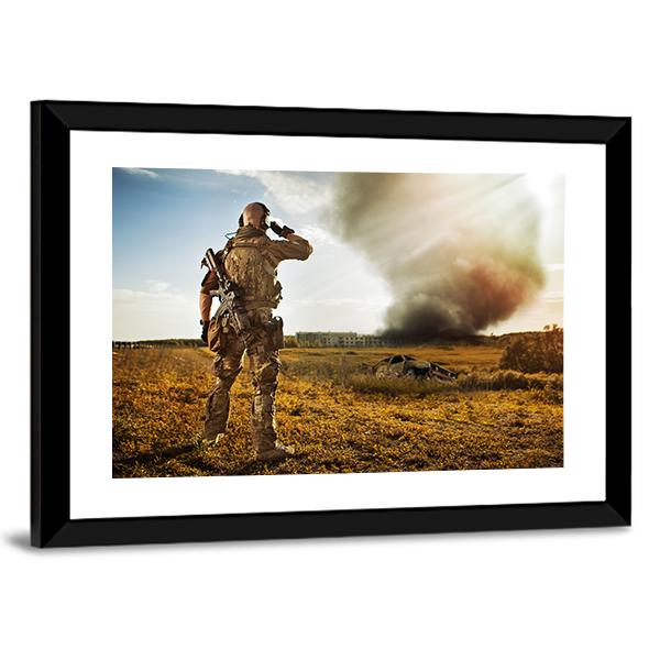 Soldier Watching Enemy Canvas Wall Art-5 Horizontal-Gallery Wrap-22" x 12"-Tiaracle