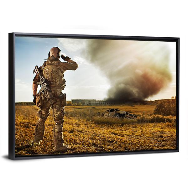 Soldier Watching Enemy Canvas Wall Art-5 Horizontal-Gallery Wrap-22" x 12"-Tiaracle