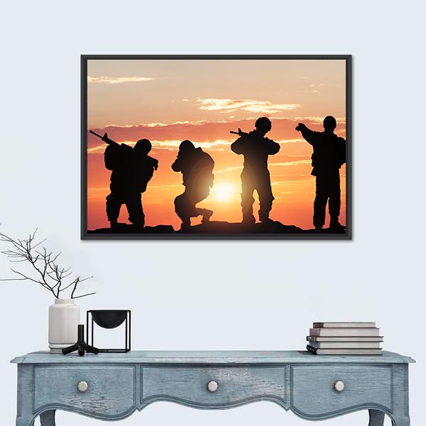 Soldiers Armed With Weapons Canvas Wall Art-1 Piece-Floating Frame-24" x 16"-Tiaracle