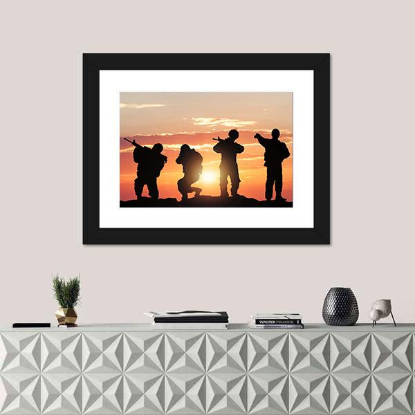 Soldiers Armed With Weapons Canvas Wall Art-1 Piece-Framed Print-20" x 16"-Tiaracle