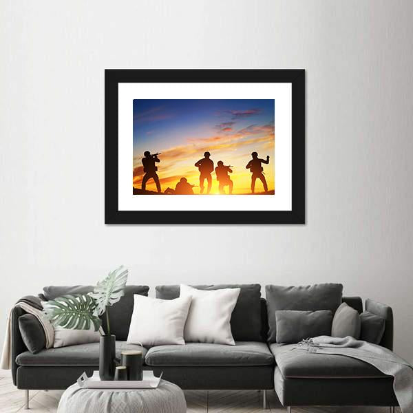 Soldiers In Assault Shooting Canvas Wall Art-5 Horizontal-Gallery Wrap-22" x 12"-Tiaracle