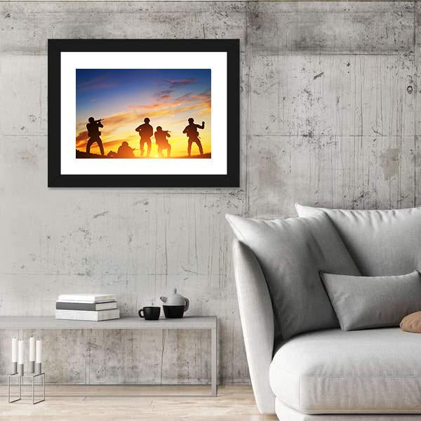 Soldiers In Assault Shooting Canvas Wall Art-5 Horizontal-Gallery Wrap-22" x 12"-Tiaracle