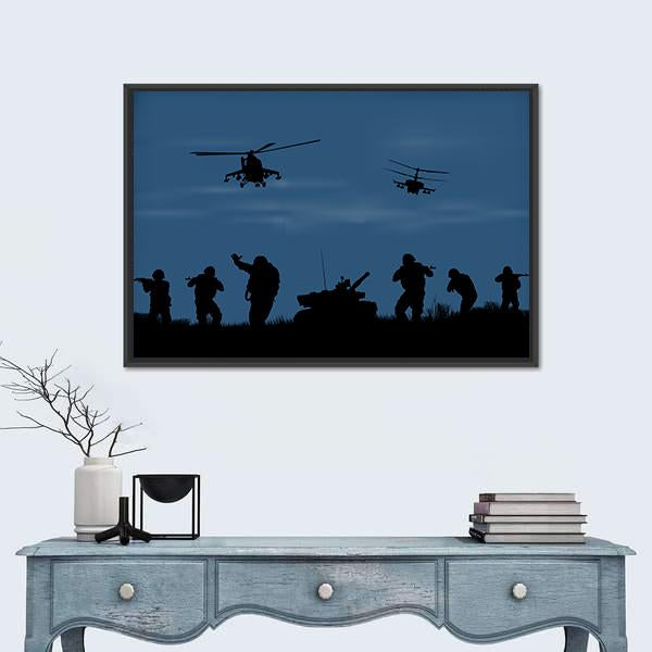 Soldiers Ready To Attack Canvas Wall Art-1 Piece-Floating Frame-24" x 16"-Tiaracle