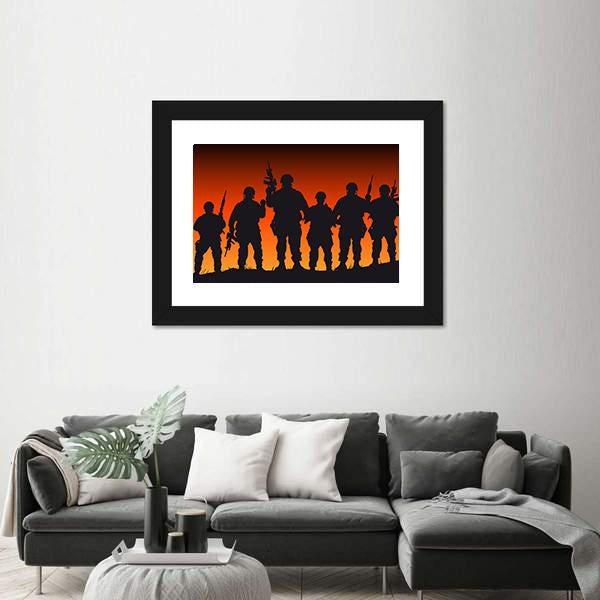 Soldiers Silhouette Against Sunset Canvas Wall Art-5 Horizontal-Gallery Wrap-22" x 12"-Tiaracle