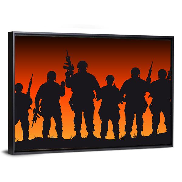 Soldiers Silhouette Against Sunset Canvas Wall Art-5 Horizontal-Gallery Wrap-22" x 12"-Tiaracle