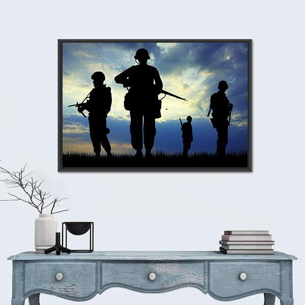 Soldiers Silhouette With Rifles Canvas Wall Art-1 Piece-Floating Frame-36" x 24"-Tiaracle