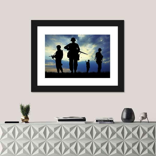 Soldiers Silhouette With Rifles Canvas Wall Art-1 Piece-Framed Print-30" x 20"-Tiaracle