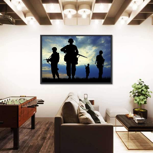 Soldiers Silhouette With Rifles Canvas Wall Art-5 Horizontal-Gallery Wrap-22" x 12"-Tiaracle