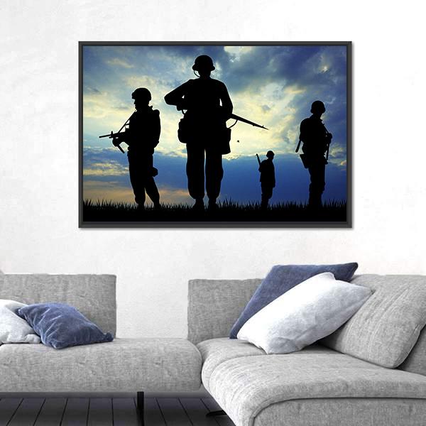 Soldiers Silhouette With Rifles Canvas Wall Art-5 Horizontal-Gallery Wrap-22" x 12"-Tiaracle