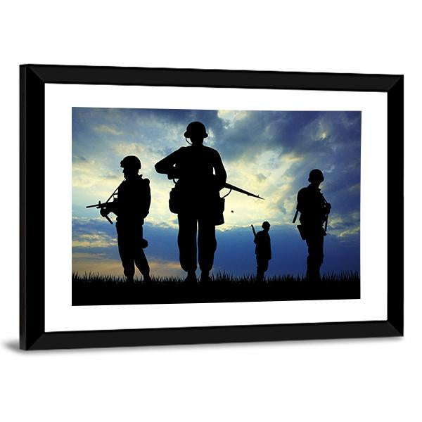 Soldiers Silhouette With Rifles Canvas Wall Art-5 Horizontal-Gallery Wrap-22" x 12"-Tiaracle