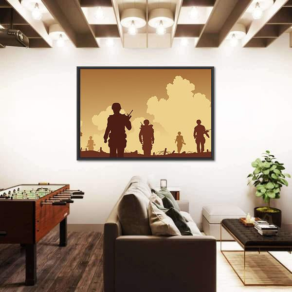 Soldiers Walking On Patrol Canvas Wall Art-1 Piece-Floating Frame-24" x 16"-Tiaracle
