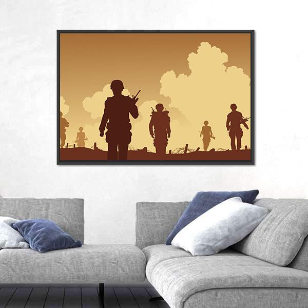 Soldiers Walking On Patrol Canvas Wall Art-5 Horizontal-Gallery Wrap-22" x 12"-Tiaracle