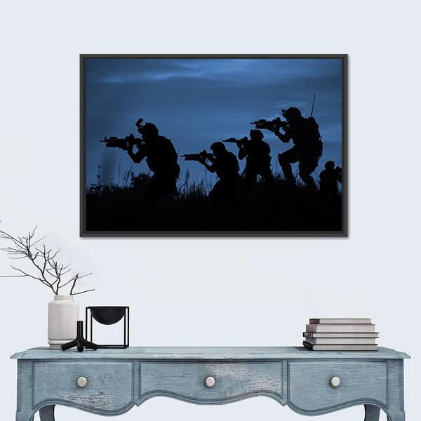 Soldiers With Rifle Canvas Wall Art-1 Piece-Floating Frame-24" x 16"-Tiaracle