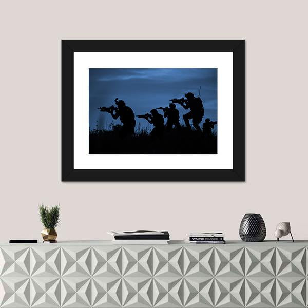 Soldiers With Rifle Canvas Wall Art-1 Piece-Framed Print-20" x 16"-Tiaracle