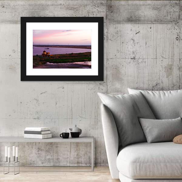 Songhua River Ship Building Clouds Sunset Canvas Wall Art-5 Horizontal-Gallery Wrap-22" x 12"-Tiaracle