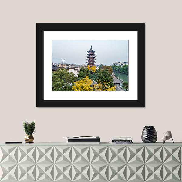 Songjiang Sijing Angola Tower Shanghai Canvas Wall Art-1 Piece-Framed Print-42" x 14"-Tiaracle