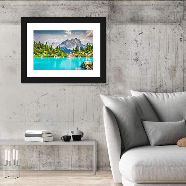 Sorapis Lake With Dolomite Mountains Canvas Wall Art-5 Horizontal-Gallery Wrap-22" x 12"-Tiaracle