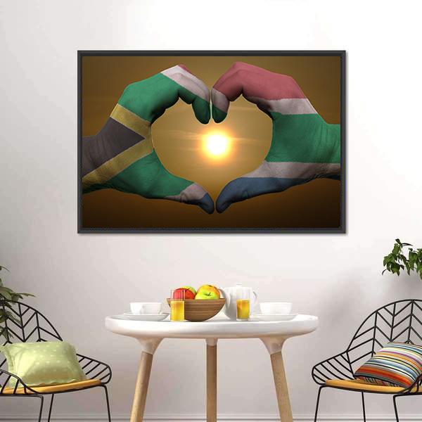 South Africa Flag On Hands Canvas Wall Art-5 Horizontal-Gallery Wrap-22" x 12"-Tiaracle