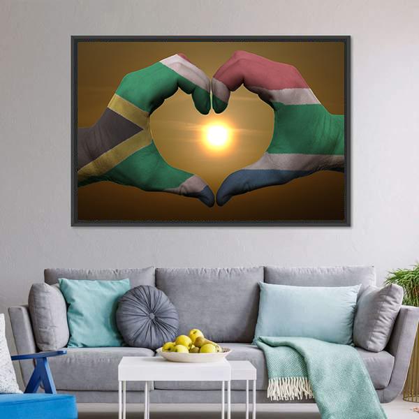 South Africa Flag On Hands Canvas Wall Art-5 Horizontal-Gallery Wrap-22" x 12"-Tiaracle