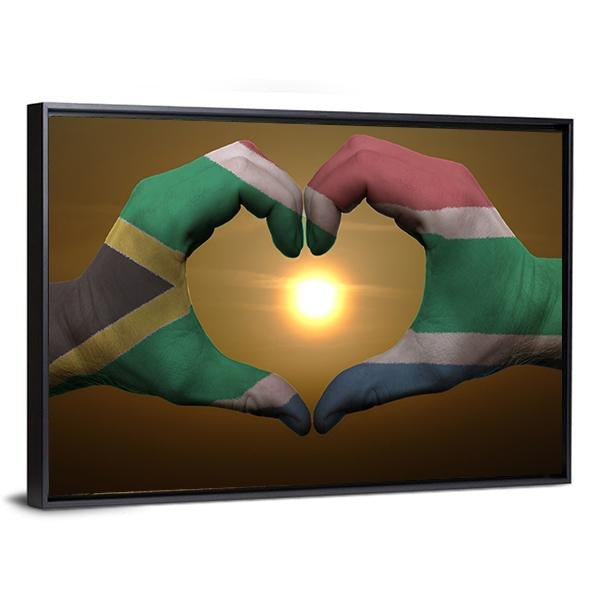 South Africa Flag On Hands Canvas Wall Art-5 Horizontal-Gallery Wrap-22" x 12"-Tiaracle