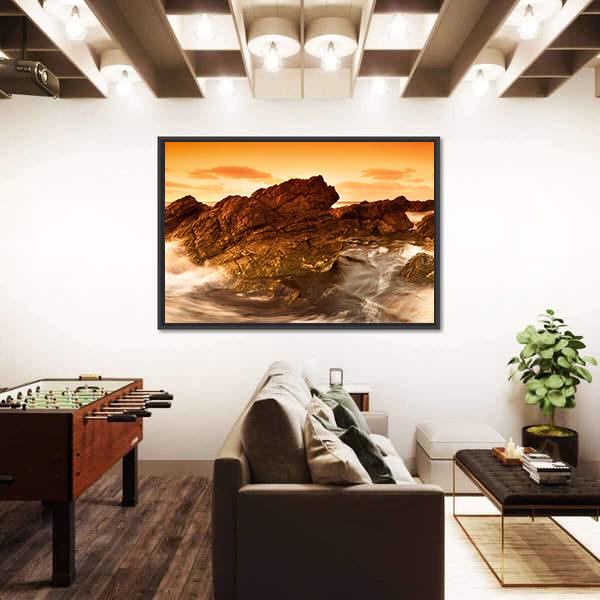 South Australian Beach At Sunset Canvas Wall Art-1 Piece-Floating Frame-36" x 24"-Tiaracle