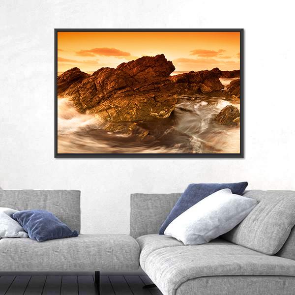 South Australian Beach At Sunset Canvas Wall Art-5 Horizontal-Gallery Wrap-22" x 12"-Tiaracle