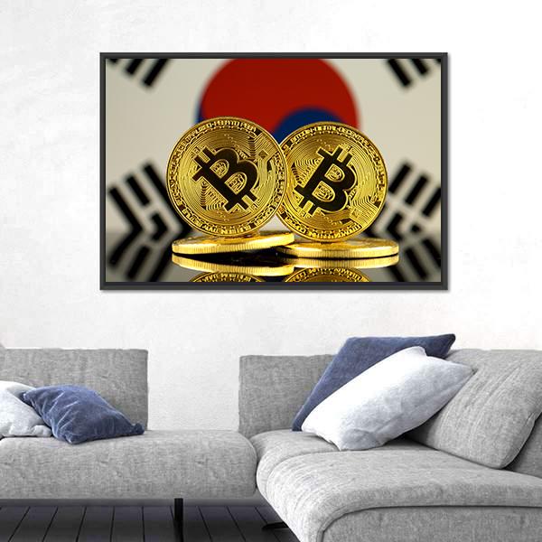 South Korea Flag With Bitcoin Canvas Wall Art-5 Horizontal-Gallery Wrap-22" x 12"-Tiaracle
