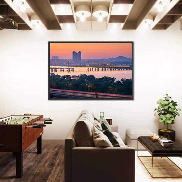 South Korea Seoul City Skyline Canvas Wall Art-1 Piece-Floating Frame-24" x 16"-Tiaracle
