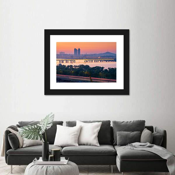 South Korea Seoul City Skyline Canvas Wall Art-1 Piece-Framed Print-20" x 16"-Tiaracle