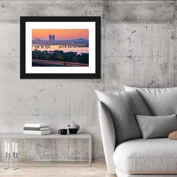 South Korea Seoul City Skyline Canvas Wall Art-5 Horizontal-Gallery Wrap-22" x 12"-Tiaracle