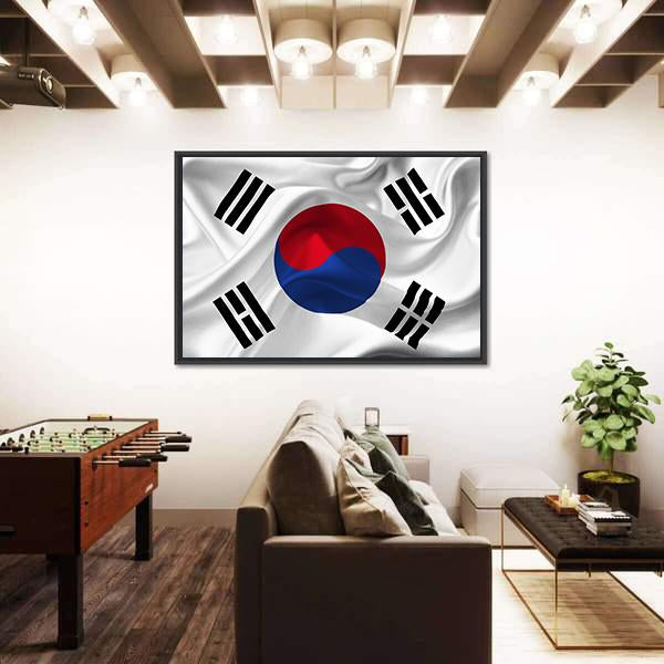 South Korea Waving Flag Canvas Wall Art-1 Piece-Floating Frame-24" x 16"-Tiaracle