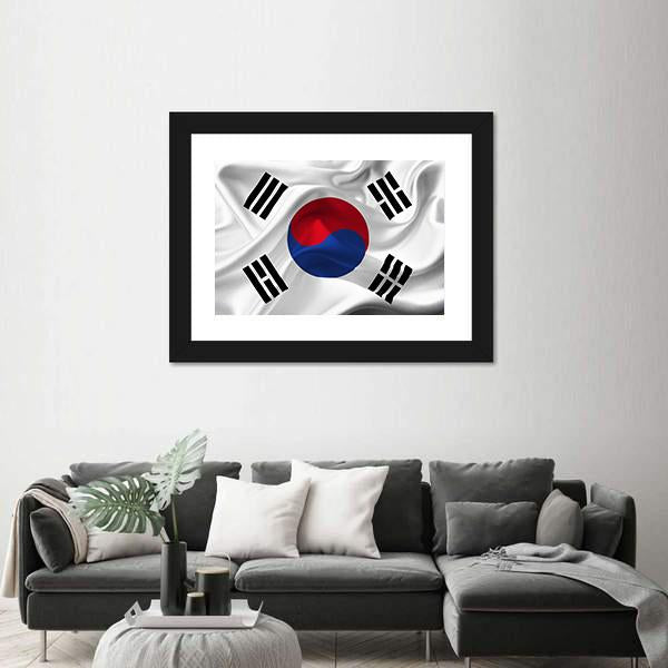 South Korea Waving Flag Canvas Wall Art-1 Piece-Framed Print-20" x 16"-Tiaracle