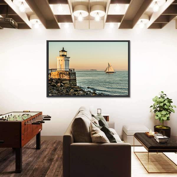 South Portland Bug Light Canvas Wall Art-5 Horizontal-Gallery Wrap-22" x 12"-Tiaracle