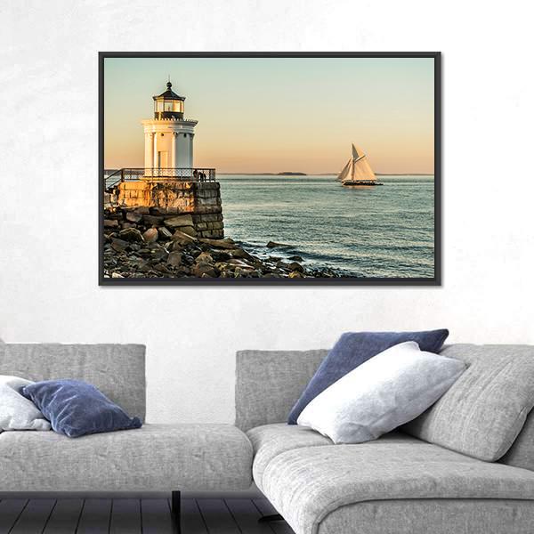 South Portland Bug Light Canvas Wall Art-5 Horizontal-Gallery Wrap-22" x 12"-Tiaracle