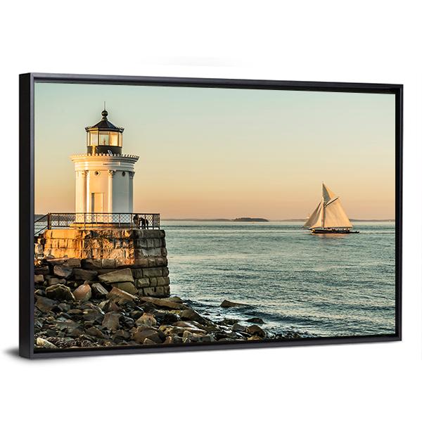 South Portland Bug Light Canvas Wall Art-5 Horizontal-Gallery Wrap-22" x 12"-Tiaracle