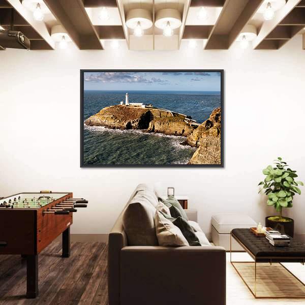 South Stack Lighthouse On Anglesey Canvas Wall Art-1 Piece-Floating Frame-24" x 16"-Tiaracle