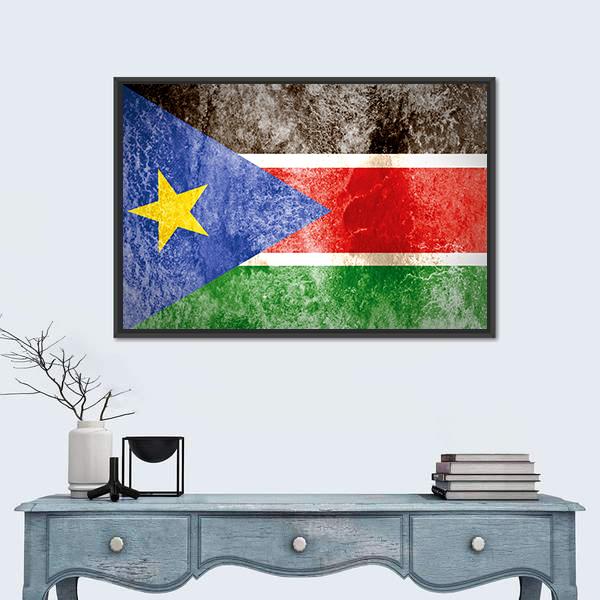 South Sudan Flag On Grunge Paper Canvas Wall Art-1 Piece-Floating Frame-24" x 16"-Tiaracle