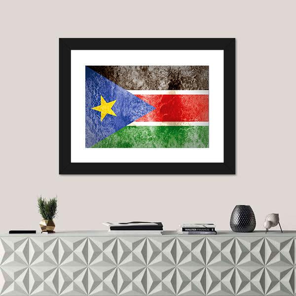 South Sudan Flag On Grunge Paper Canvas Wall Art-1 Piece-Framed Print-20" x 16"-Tiaracle