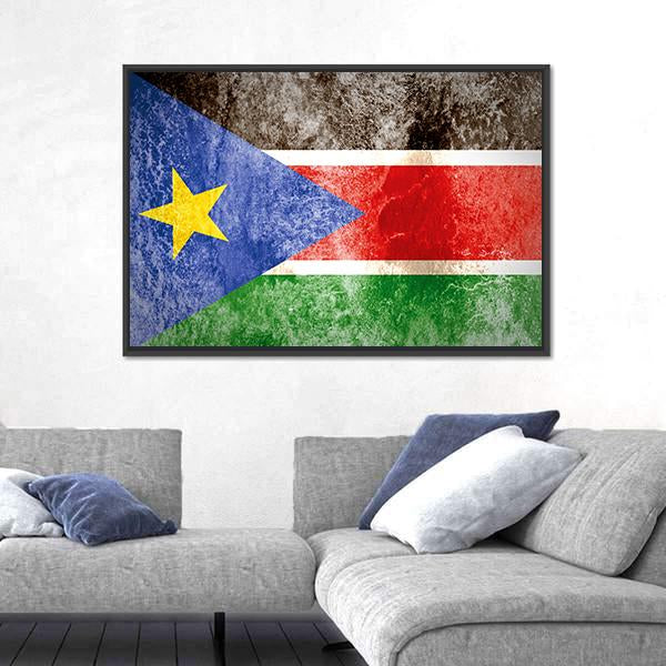 South Sudan Flag On Grunge Paper Canvas Wall Art-3 Horizontal-Gallery Wrap-25" x 16"-Tiaracle