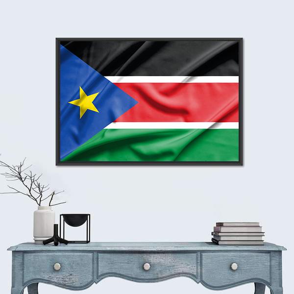 South Sudan Flag On Silk Texture Canvas Wall Art-1 Piece-Floating Frame-24" x 16"-Tiaracle