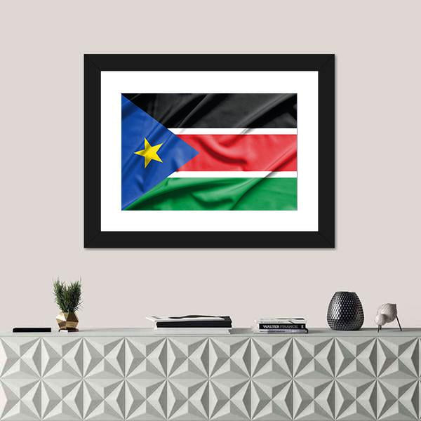 South Sudan Flag On Silk Texture Canvas Wall Art-1 Piece-Framed Print-20" x 16"-Tiaracle