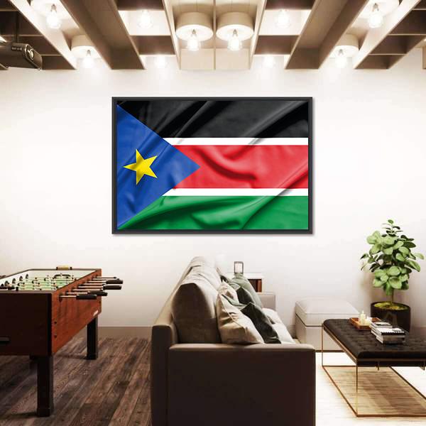 South Sudan Flag On Silk Texture Canvas Wall Art-5 Horizontal-Gallery Wrap-22" x 12"-Tiaracle