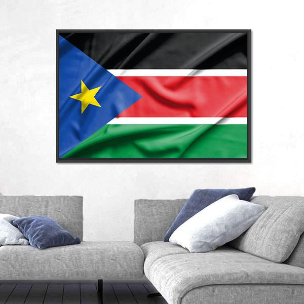 South Sudan Flag On Silk Texture Canvas Wall Art-5 Horizontal-Gallery Wrap-22" x 12"-Tiaracle