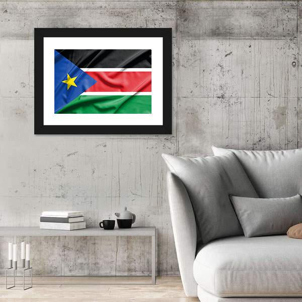 South Sudan Flag On Silk Texture Canvas Wall Art-5 Horizontal-Gallery Wrap-22" x 12"-Tiaracle