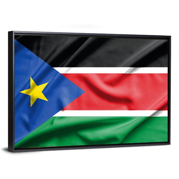 South Sudan Flag On Silk Texture Canvas Wall Art-5 Horizontal-Gallery Wrap-22" x 12"-Tiaracle