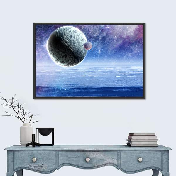 Space Planets And Starry Sky Canvas Wall Art-1 Piece-Floating Frame-24" x 16"-Tiaracle