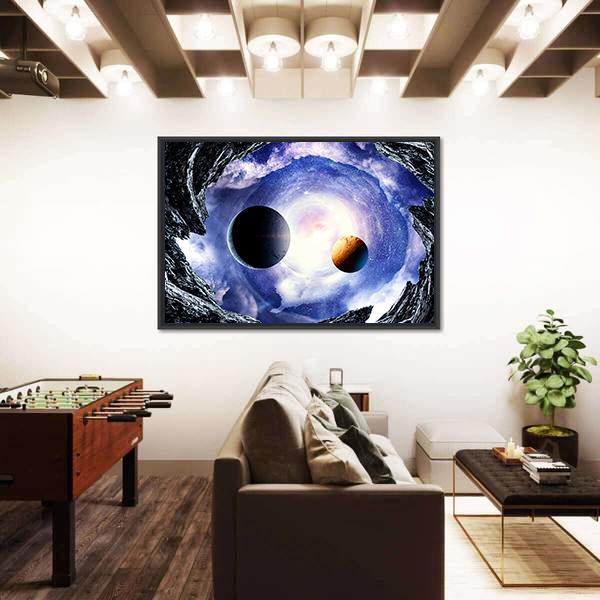 Space Planets And Starry Sky Canvas Wall Art-1 Piece-Floating Frame-24" x 16"-Tiaracle