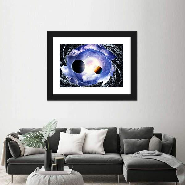 Space Planets And Starry Sky Canvas Wall Art-1 Piece-Framed Print-20" x 16"-Tiaracle